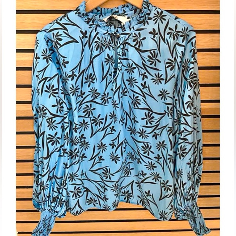 Munthe Jason Turquoise Print Blouse Size 8 (40) NWT